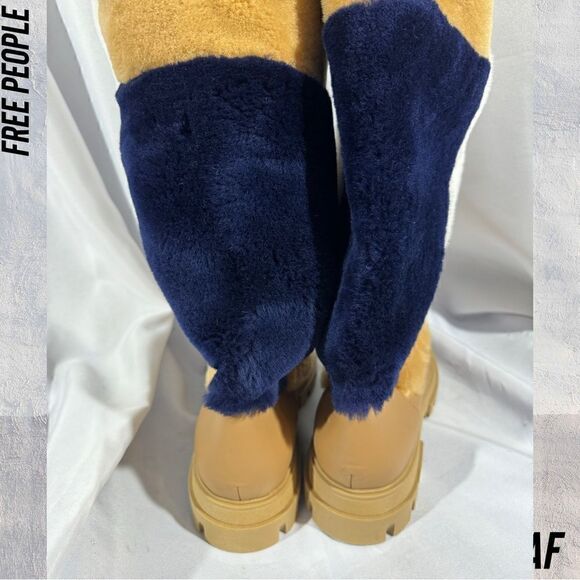 FREE PEOPLE HAPPY THOUGHTS FUR BOOTS IN CAMEL NAVY AND WHITE 37.5 EU - Picture 4 of 11